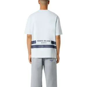 Футболка из органического хлопка в полоску STONE ISLAND, светло-синий