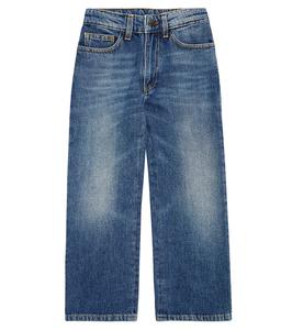 Прямые джинсы с изогнутым логотипом Palm Angels Kids, синий