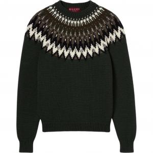 Норвежский шерстяной джемпер жаккард GUCCI, темно-зеленый