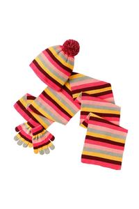 Полосатый комплект из шапки, шарфа и перчаток с помпоном Hats Hats Hats, розовый