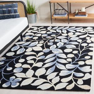 Ковер SAFAVIEH, 153 x 244 см, Jardin Collection, Black & Ivory, цветочный дизайн, ручной работы из шерсти, идеально для гостиной, столовой, спальни (JAR754Z-5)