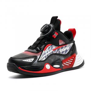 Нескользящие, амортизирующие, износостойкие, упругие, дышащие беговые кроссовки для детей Binary, sx15329-1 черный красный[leather upper waterproof]