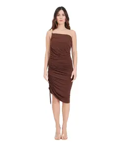 Короткое коричневое платье с золотистой металлической отделкой Simona Corsellini, коричневый