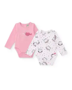 Набор из двух детских бодиков розовых оттенков с принтами птиц и сов Tuc tuc
