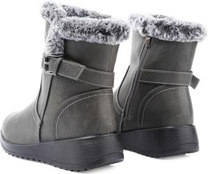 Женские зимние сапоги с молнией, водонепроницаемые, кожаные, с меховой подкладкой, теплые зимние ботинки для женщин, удобная платформенная модель, модные ботильоны Chaoslook, Grey