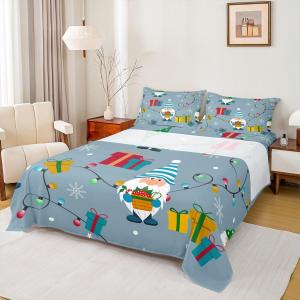 Erosebridal Комплект постельного белья для детей с новогодним принтом гномов и Санта Клауса в синем цвете, Multi 01