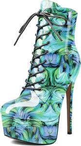 Женские ботильоны Esvowido с застежкой на шнуровке, платформой, высоким каблуком, круглым носком, шпилькой, короткие с боковой молнией, сексуальные ботильоны, Floral Green