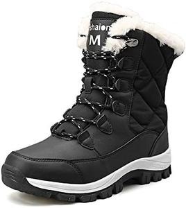 Зимние женские ботинки до икры, утепленные флисом, теплые повседневные обувь для холодной погоды, толстая подошва, нескользящие ботильоны с удобной посадкой Qacksv, Black