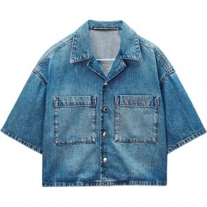 Alexander Wang Женская рубашка синего цвета с кубинским воротником