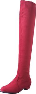 Женские ботфорты выше колена из искусственной замши с широким каблуком, удобные с заостренным носком, модель тянется на ногу, ботинки выше колена, осень-зима, длинные высокие ботильоны Generic, Red