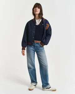 Женский трикотажный свитер с косичкой и V-образным вырезом Gant, темно-синий