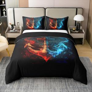 Erosebridal Комплект постельного белья Nautical Anchor с якорями в красно-синей гамме, 100% хлопок, Blue Red Black