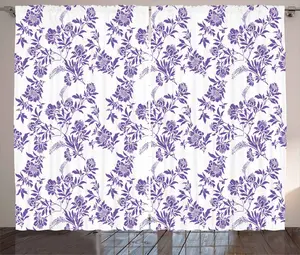 Штора в деревенском стиле ABAKUHAUS с цветочным рисунком, пульсирующими сезонными растениями, для спальни, присборенная, с петлями и крючками, 280 x 225 см, фиолетово-белый Abakuhaus