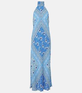 Платье макси из атласа с принтом Maura Rixo, Boho Scarf Blue