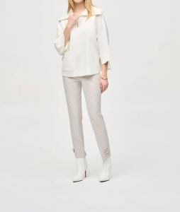 Богемные брюки с высокой посадкой в клетку "гусиная лапка" бежево-кремового цвета Joseph Ribkoff