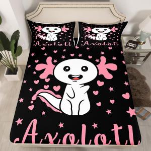 Erosebridal Комплект постельного белья Axolotl с принтом кавай звезд и сердец, розово-черный, Multi 09