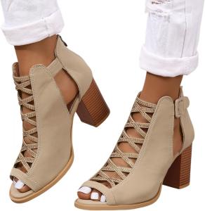 HINDOLA Женские черные босоножки с вырезами, на высоком толстом каблуке, с пряжкой на щиколотке, открытым носком, летние модные босоножки на устойчивом каблуке