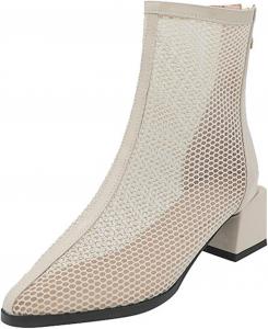 Женские сандалии-ботильоны Alyaafifa с каблуком 2 дюйма, удобным массивным блочным каблуком, закрытым квадратным носком, кожаной отделкой и задней молнией, нарядные летние туфли для вечеринки, мероприятия, выпускного или свидания, Beige - E