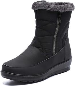 Женские теплые зимние ботинки средней высоты с меховой подкладкой, боковой молнией, удобные, нескользящие, для улицы, легкие, водонепроницаемые, ботильоны NEJKG, Black