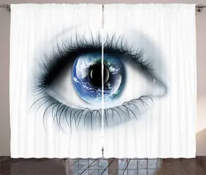 Шторы ABAKUHAUS Rustic Eye Curtain, Отражение планеты Земля, универсальные ленточные шторы для гостиной с петлями и крючками, 280 x 245 см, черный, белый, синий Abakuhaus