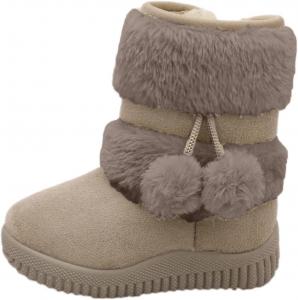Сапожки для детей Зимние теплые сапоги для девочек Плюшевые ботиночки с подкладкой из меха Теплые удобные уличные ботинки с нескользящей подошвой и помпонами Generic, Beige