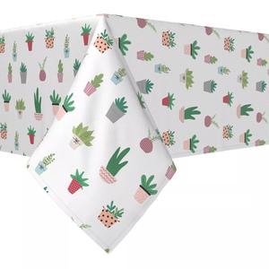 Прямоугольная скатерть, 100 % хлопок, 52x104 дюйма, мультяшные суккуленты.