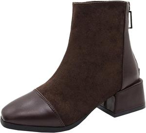 Generic Женские ковбойские сапоги с широким голенищем, квадратным носком и массивным каблуком, ботильоны на талию с молнией сзади, модная удобная обувь для ходьбы и бега (черный, размер UK 5)