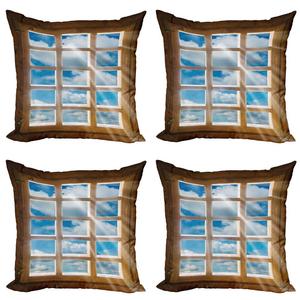 ABAKUHAUS Набор чехлов для подушек в деревенском стиле (4 предмета), «Окно с солнечными лучами», современная двусторонняя цифровая печать, 40 см x 40 см, Бледно-коричневый, синий, белый