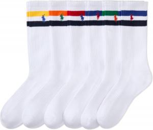 POLO RALPH LAUREN Мужские носки Performance Crew, 6 пар, White Stripes