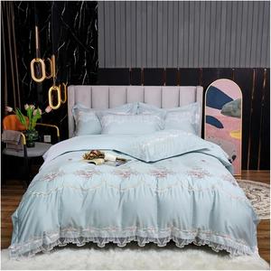 KYTGFH Комплект постельного белья из египетского хлопка 1200Tc с цветочной вышивкой и кружевом Princess