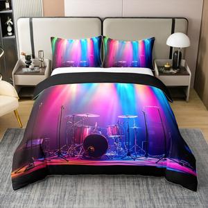 Erosebridal Комплект постельного белья 3D Drum Kit из 100% хлопка с музыкальной тематикой для детей и взрослых, Purple
