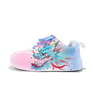 Нескользящие, износостойкие, дышащие, легкие, низкие, повседневные туфли унисекс Cold cicadas yesterday, White Pink Blue-Color Painting China Dragon-Zla2192D-Fl1