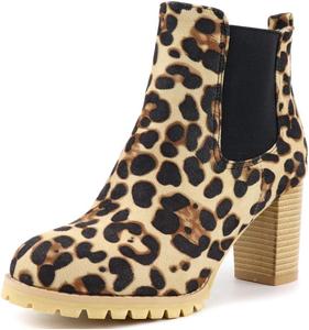 Женские модные ботильоны MIOKE с закругленным носком, платформой и массивным каблуком, Leopard-Velvet Lined