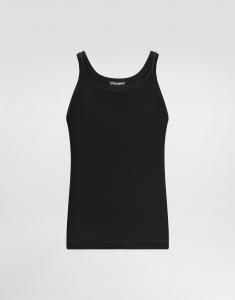 Майка из мытого хлопка в мелкий рубчик Dolce & Gabbana, черный