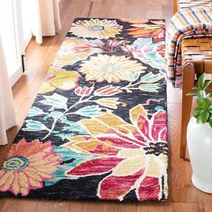 Ковер SAFAVIEH, 69 x 397 см, Aspen Collection Runner, Charcoal & Blue, ручной работы бохо с цветочным узором из шерсти, идеально подходит для помещений с высокой проходимостью в гостиной, спальне (APN520H)