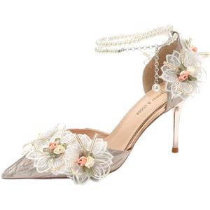 Женские туфли на тонком каблуке и высоком каблуке QITUMAUL, Silver[Heel Height 6.5Cm]