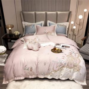 NERHWIVS Комплект постельного белья из египетского хлопка с цветочной вышивкой Pink