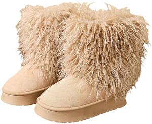 Женские однотонные зимние сапоги с отделкой из меха, модные сапоги на бедро с удобной подкладкой, средние сапоги до голени, доступны три цвета Hhhchpm, Khaki