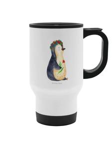 Mr. & Mrs. Panda Термокружка Penguin Flowers, без надписи, белого цвета