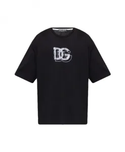 Черная хлопковая футболка с вышитым логотипом. Dolce & Gabbana, черный