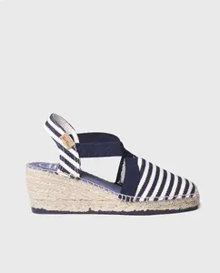 Женские эспадрильи на танкетке из полосатой ткани на резинках Toni Pons, темно-синий