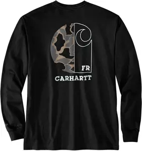 Carhartt мужская огнестойкая футболка Force Loose Fit с длинным рукавом, легкая, камуфляжная, с принтом C, Black