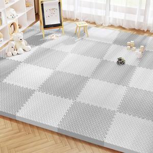 Budis Ковер 30х30 см из вспененного материала для детей, игровой, противоударный, 16 шт, белый+серый