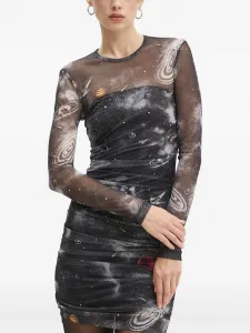 Платье с длинными рукавами и графическим принтом Moschino Jeans, черный