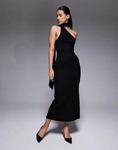 Платье миди на одно плечо с воротником-шарфом ASOS DESIGN черного цвета