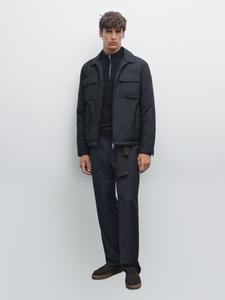 Водоотталкивающая ультралегкая куртка из пухового смесового материала Massimo Dutti, темно-синий