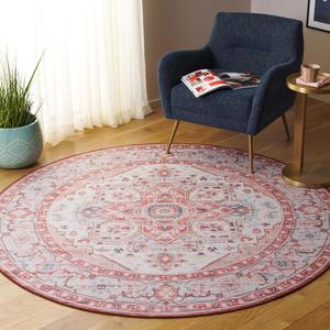 Ковер SAFAVIEH, 183 x 183 см,  моющийся, коллекция Tucson, красный и бежевый, противоскользящий, идеален для помещений с высокой проходимостью: гостиная, прихожая, спальня, домашний офис, столовая (TSN913P-6R)