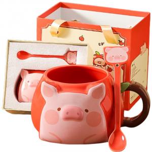 Кружка KAWASIMAYA, [Gift Box Set]Apple Pig Mug (Includes Spoon) 1 Pack