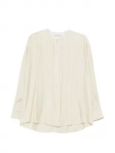 Рубашка без воротника с полосатым узором Carven, бежевый