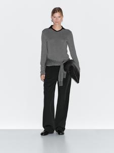 Полосатая рубашка-поло с длинным рукавом Massimo Dutti, черный